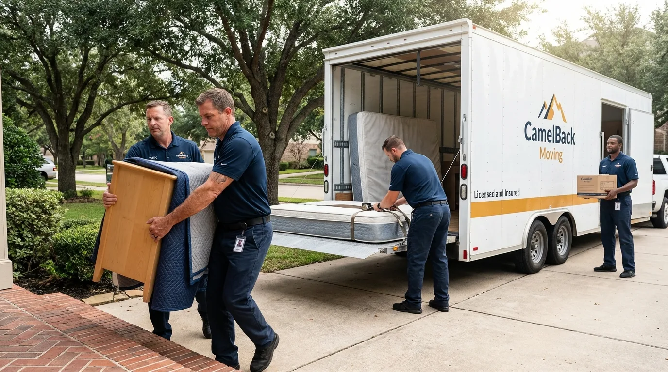Crew loading residential truck for cross-state move from Princeville, HI